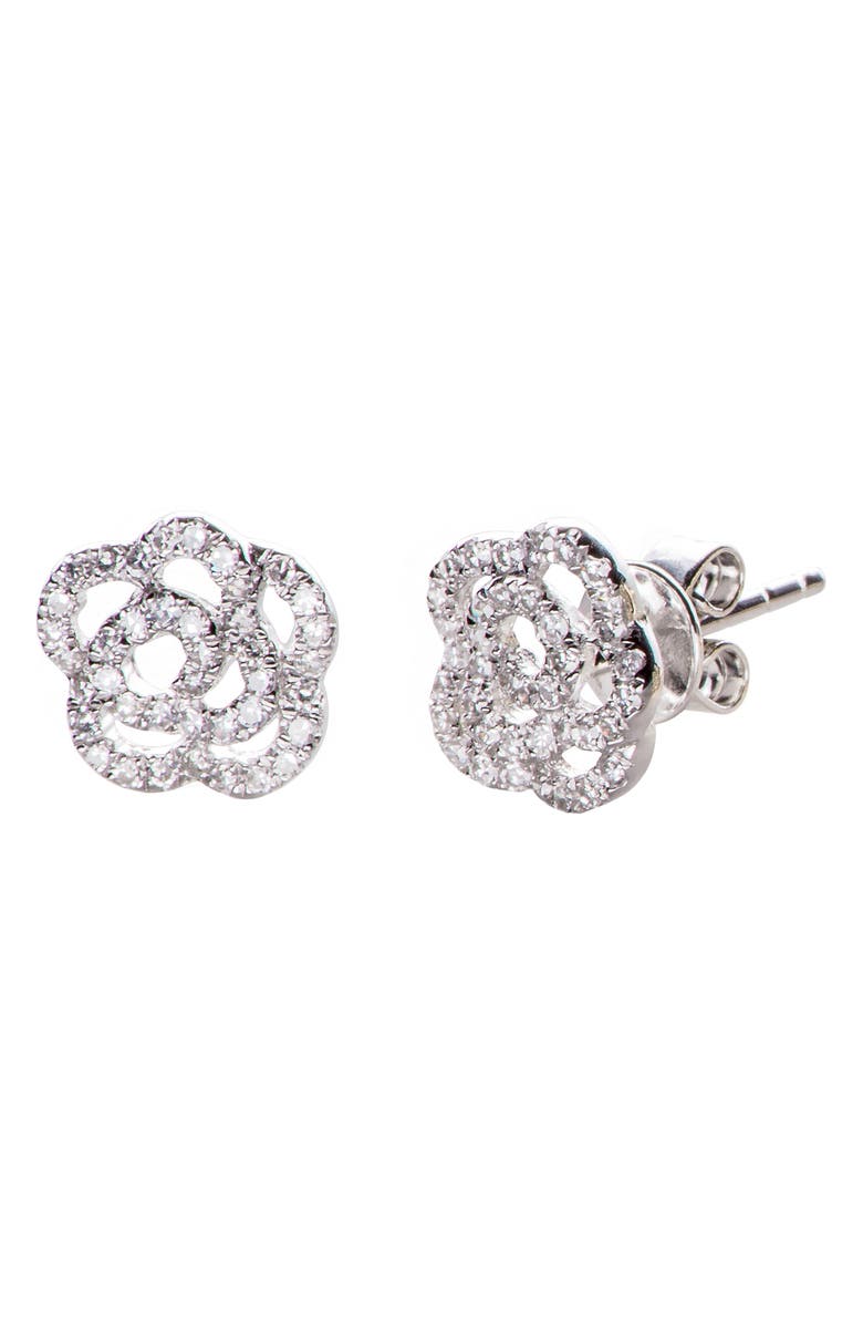 EF Collection Diamond Rose Stud Earrings, Main, color, White Gold
