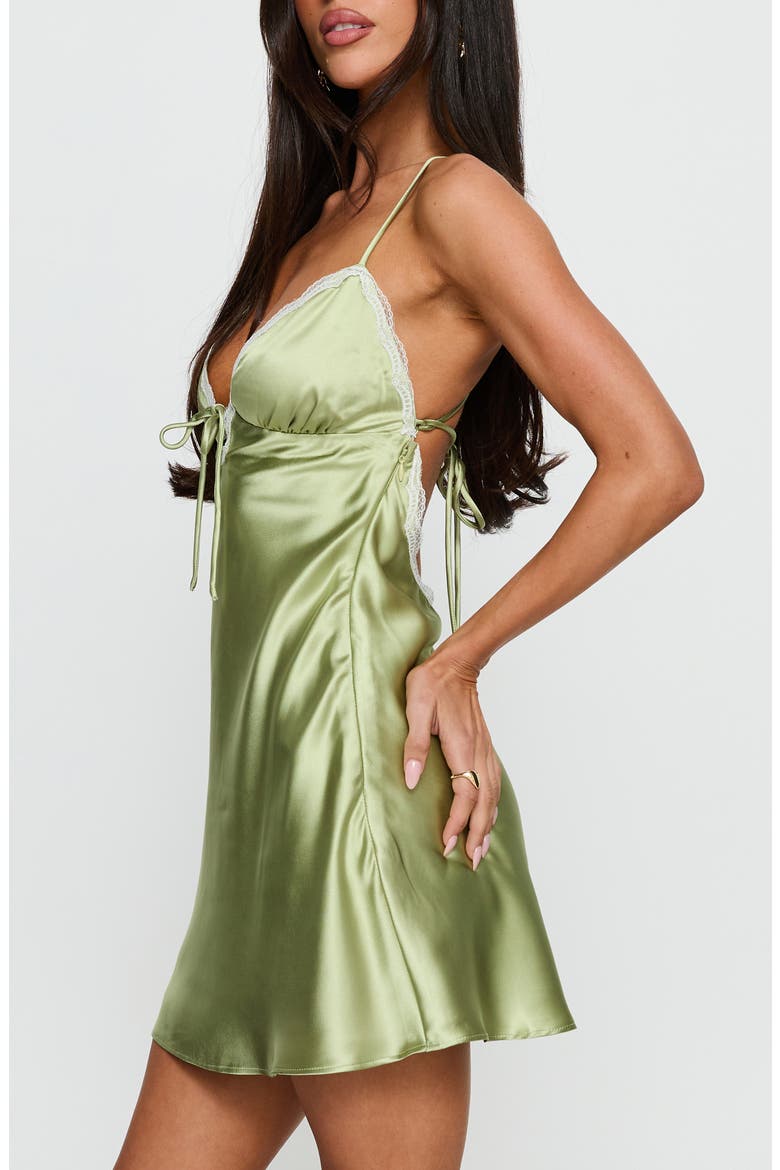 Jasminda Lace Trim Satin Minidress, Alternate, color, GREEN