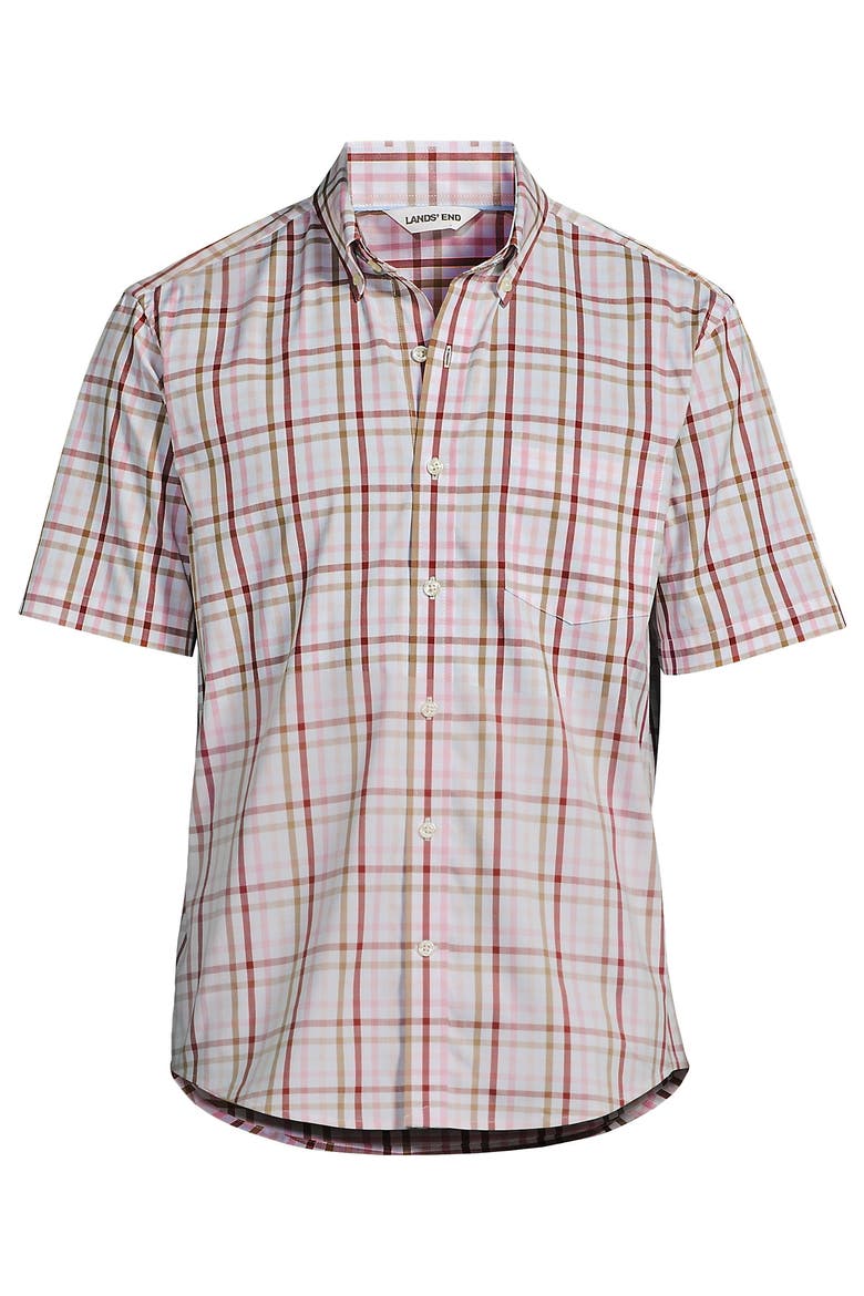 Traditional Fit Short Sleeve Travel Kit Shirt, Main, color, Desert Tan/Pink Tattersall