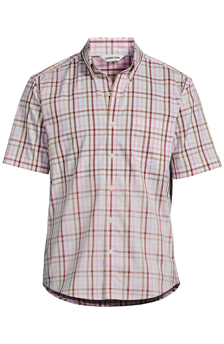 Lands' End Traditional Fit Short Sleeve Travel Kit Shirt, Main, color, Desert Tan/Pink Tattersall