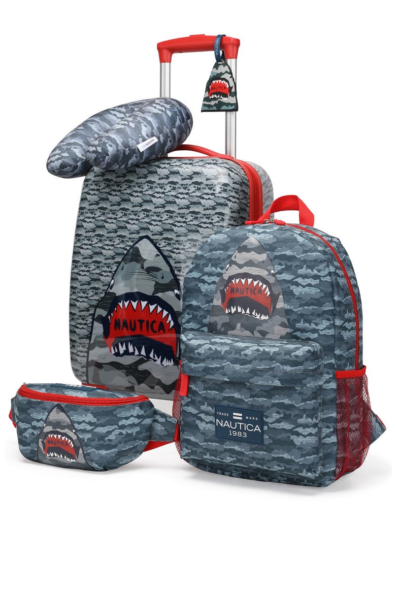 Airline Approved Carry On 5 Piece Luggage Set, Main, color, Shark Attack