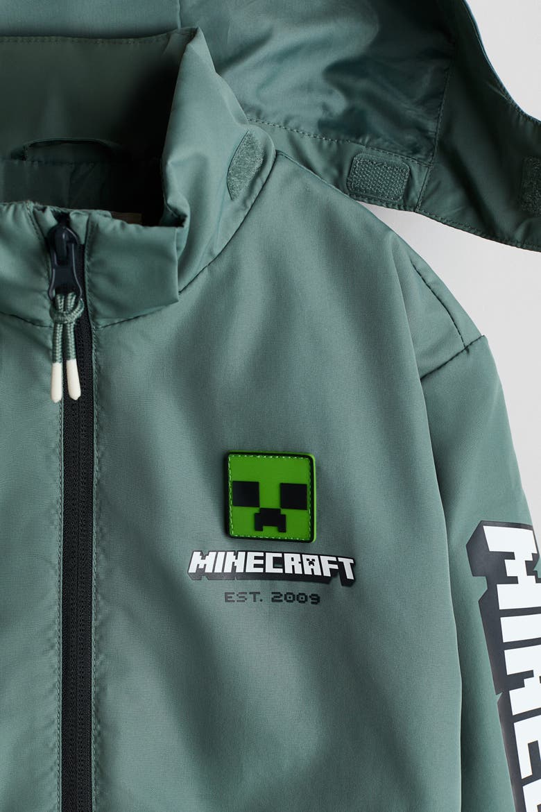 Hooded Motif Windbreaker With Motif, Alternate, color, Dark dusty green/Minecraft