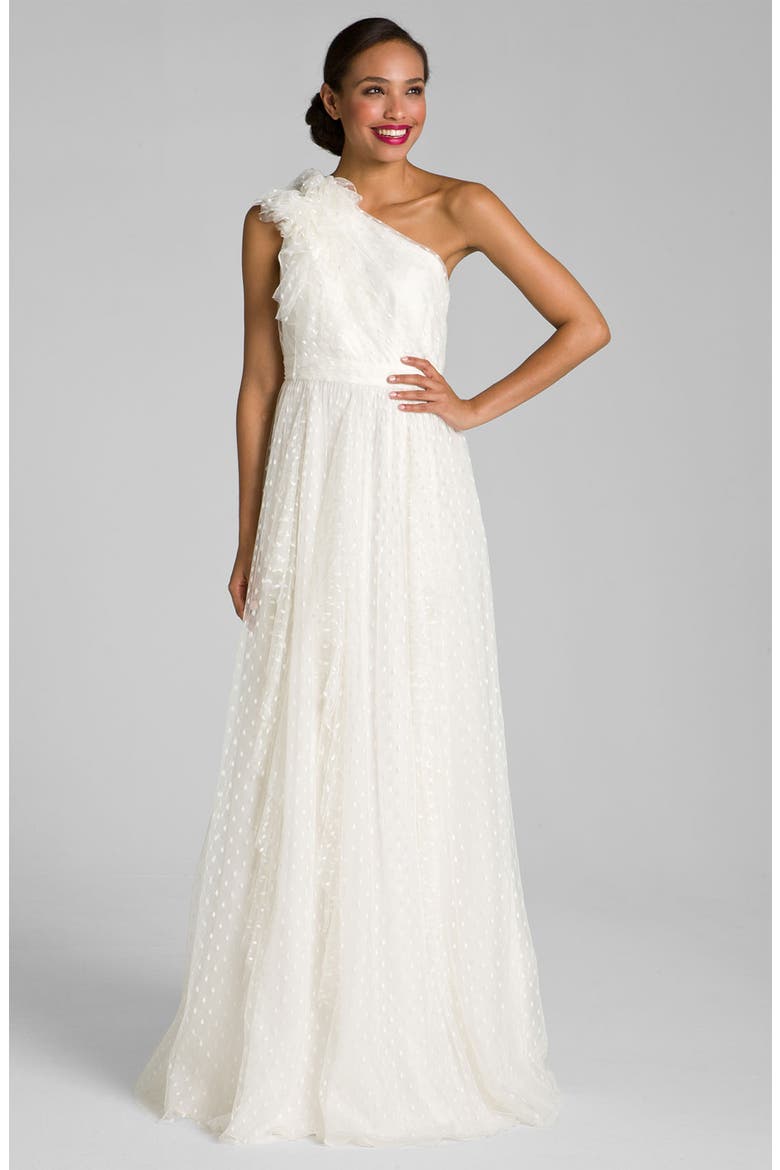 Dotted Tulle One Shoulder Gown, Main, color, IVORY