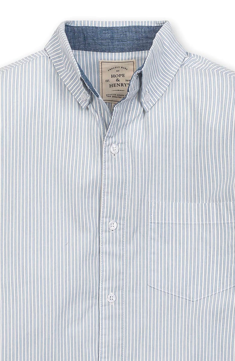 Hope & Henry Organic Long Sleeve Stretch Poplin Button Down Shirt, Alternate, color, Blue Ticking Stripe