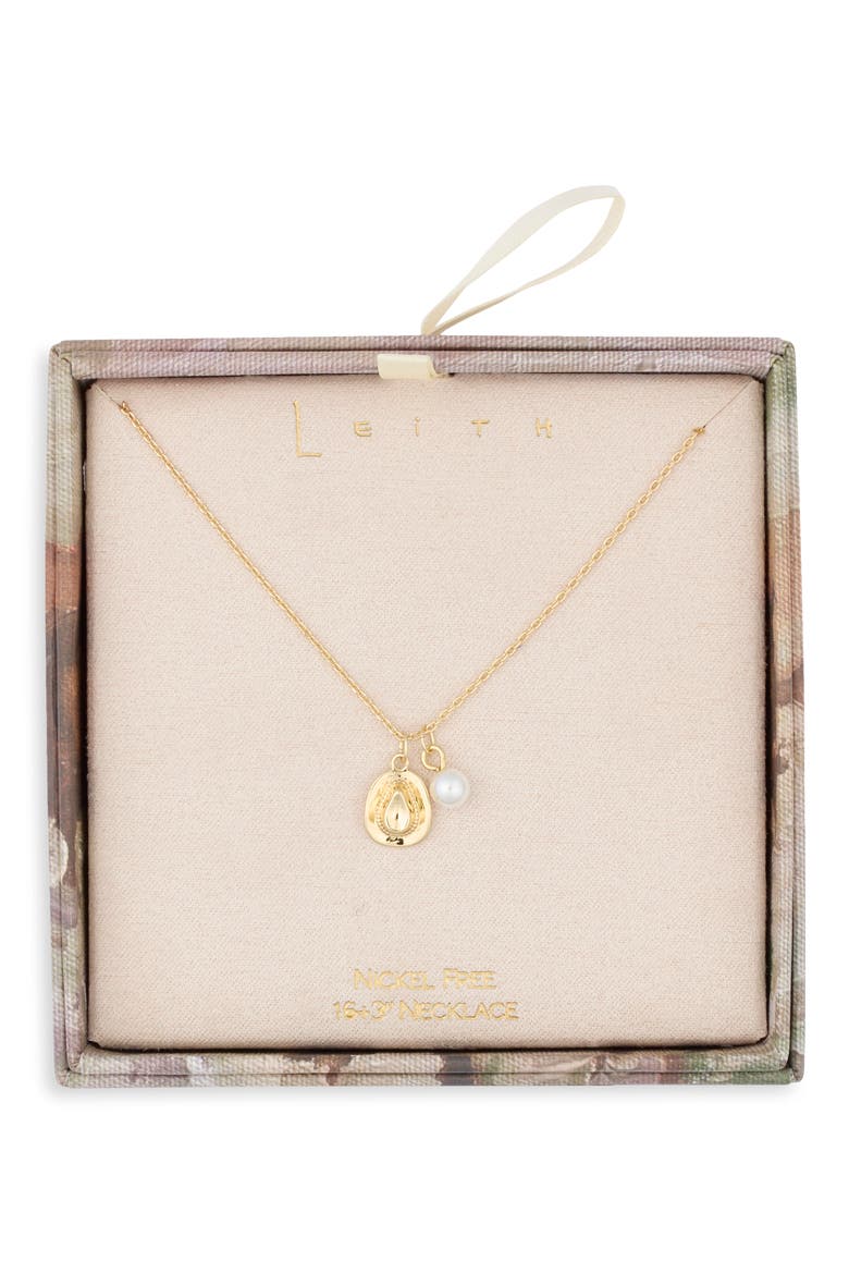 Cowboy Hat and Imitation Pearl Pendant Necklace, Main, color, WHITE- GOLD