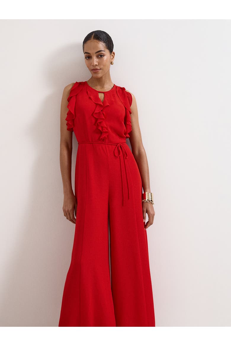 Front Wide Leg Jumpsuit Cinched Waist, Alternate, color, Red