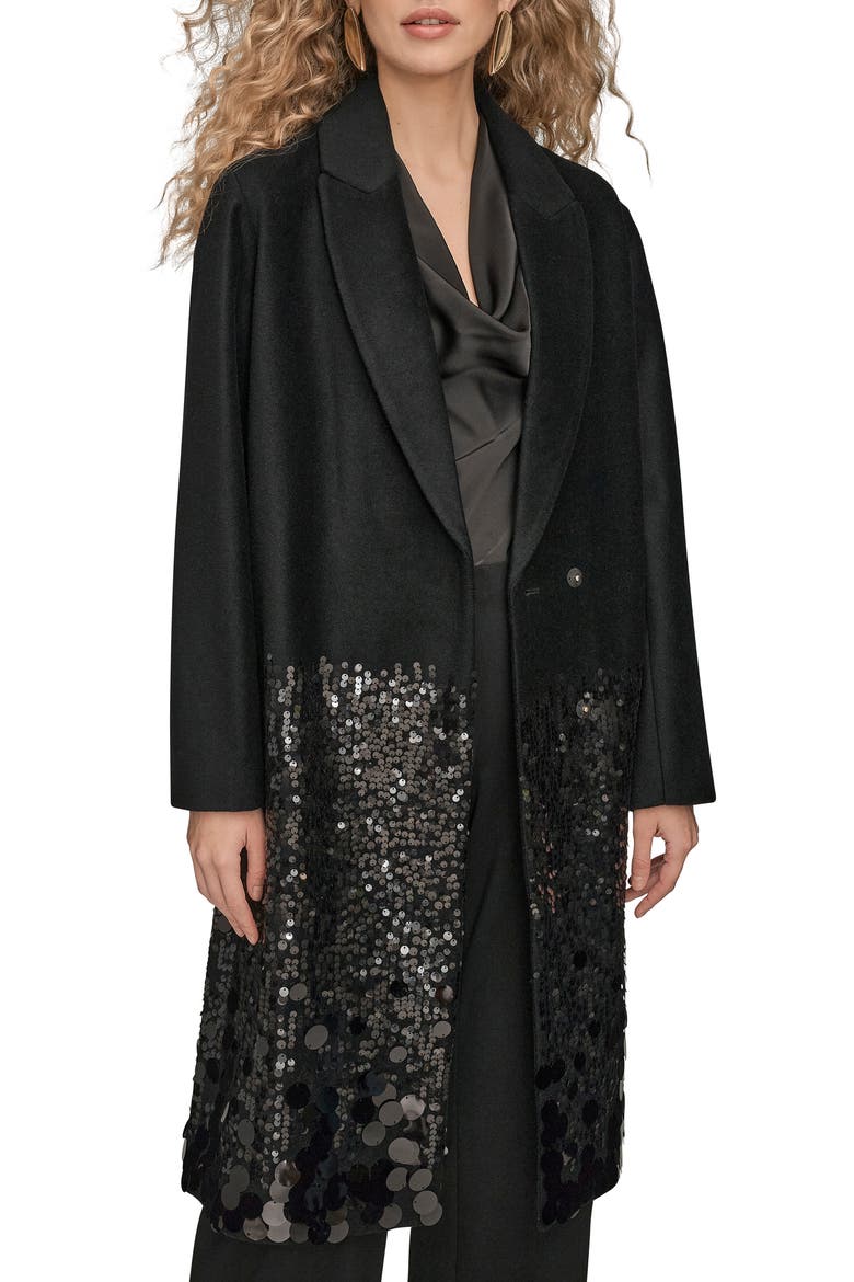 Donna Karan New York Sequin Wool Blend Longline Coat (Women