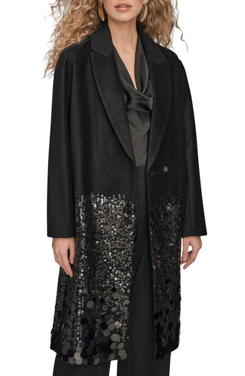 Donna Karan New York Sequin Wool Blend Longline Coat In Black