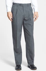 Berle Self Sizer Waist Plain Weave Pleated Washable Trousers