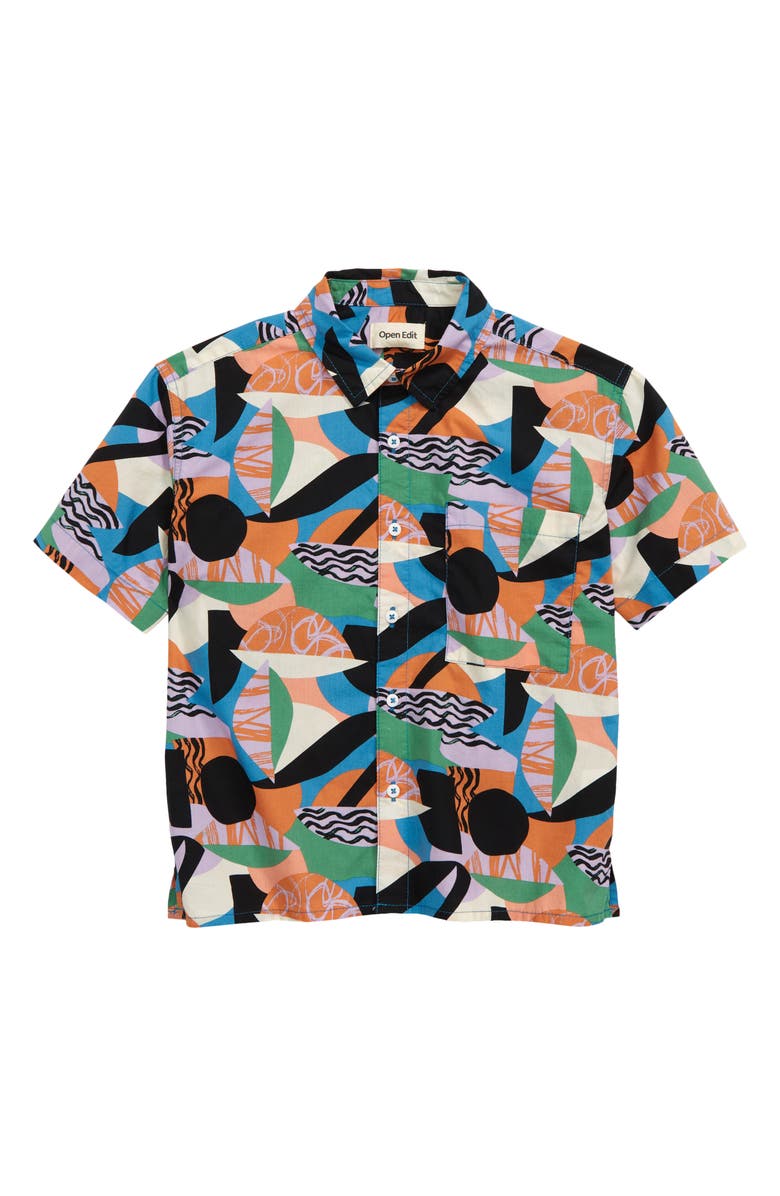 Open Edit Kids' Print Camp Shirt, Main, color, 