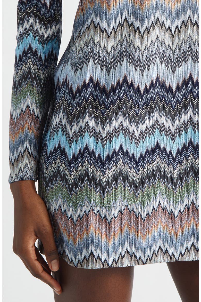 Snakeskin Pattern Chevron Long Sleeve Polo Minidress, Alternate, color, MULTI BLUE TONES