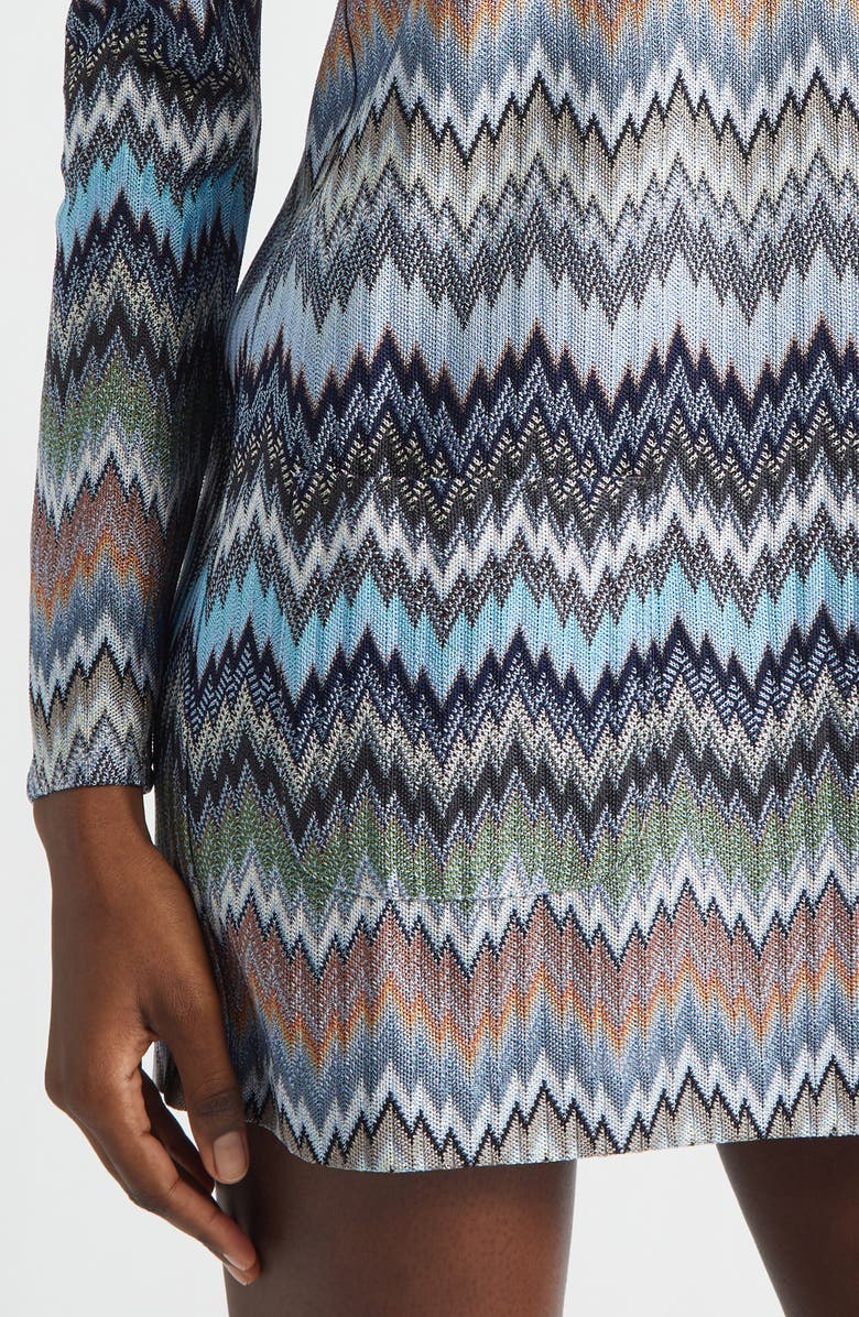 Missoni Snakeskin Pattern Chevron Long Sleeve Polo Minidress, Alternate, color, Multi Blue Tones