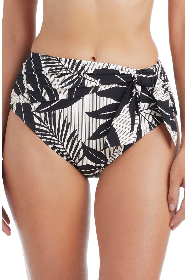 Tie Waist High Waist Bikini Bottoms, Main, color, BLACK
