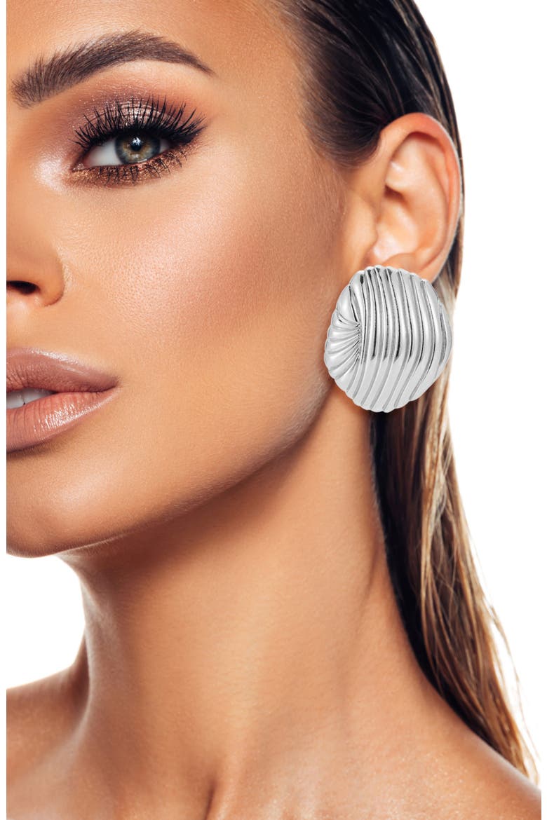 Ribbed Statement Stud Earrings, Alternate, color, SILVER
