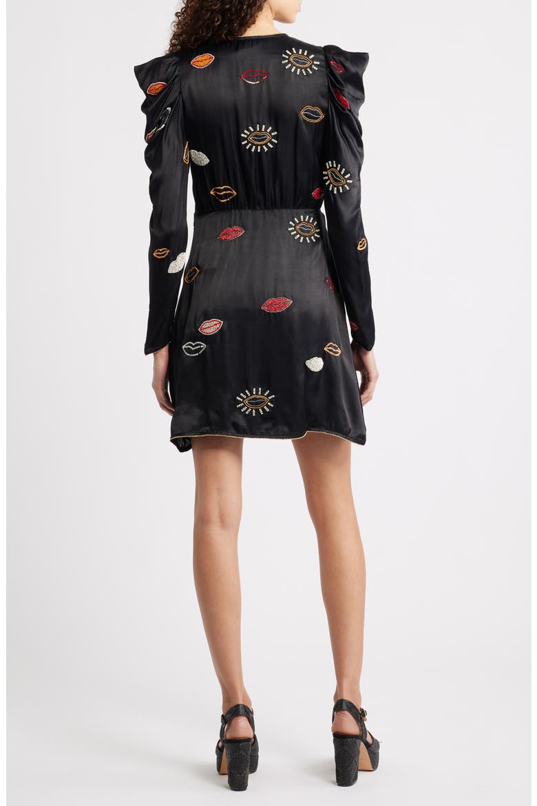 Beaded Kisses Wrap Minidress, Alternate, color, BLACK