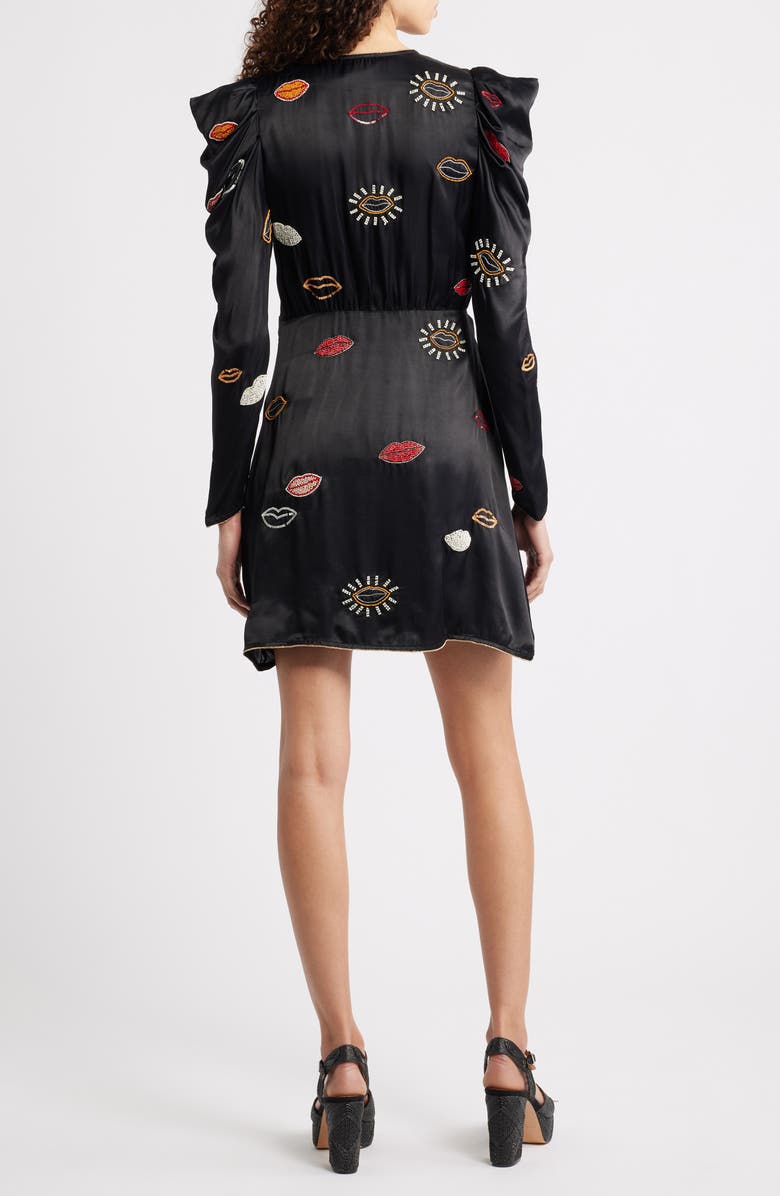 FARM Rio Beaded Kisses Wrap Minidress, Alternate, color, Black