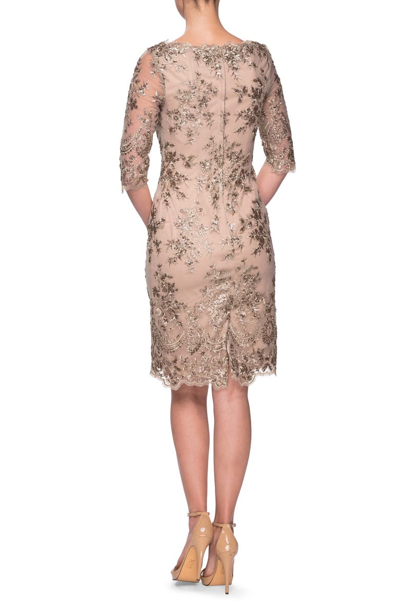 Embroidered Lace Sheath Dress, Alternate, color, GOLD/ NUDE