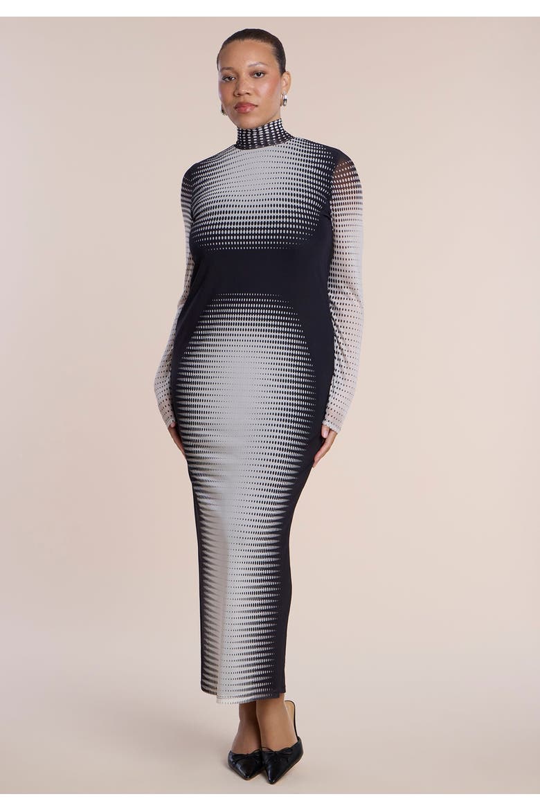 Printed Stretch Mesh Maxi Dress, Alternate, color, PLACED POLKA DOT