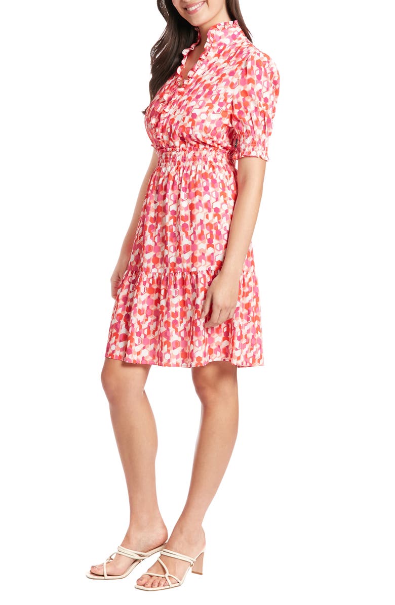 London Times Print Ruffle Puff Sleeve Dress, Alternate, color, Pink Multi