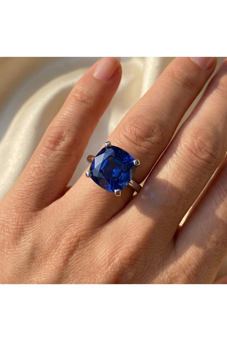 9 1/2Ct Cushion Blue Sapphire Solitaire Ring 14k Gold Lab Grown 12MM, Alternate, color, 14k Yellow Gold