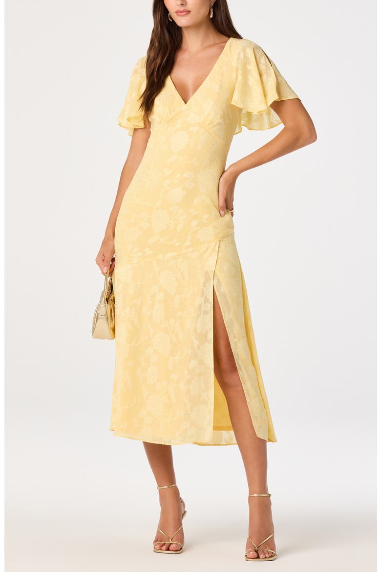Floral Flutter Sleeve Cutout Back Midi Dress, Alternate, color, YELLOW