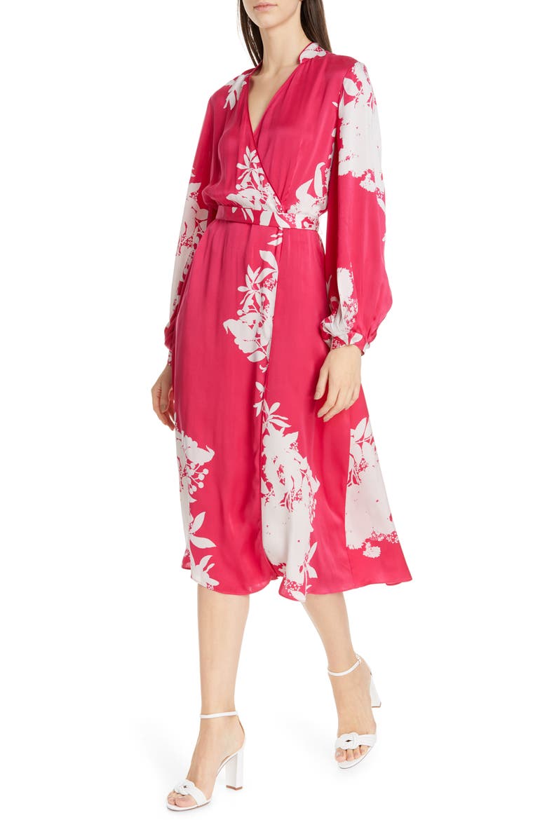 Andrese Silk Blend Wrap Long Sleeve Dress, Alternate, color, CARMINE GRIS