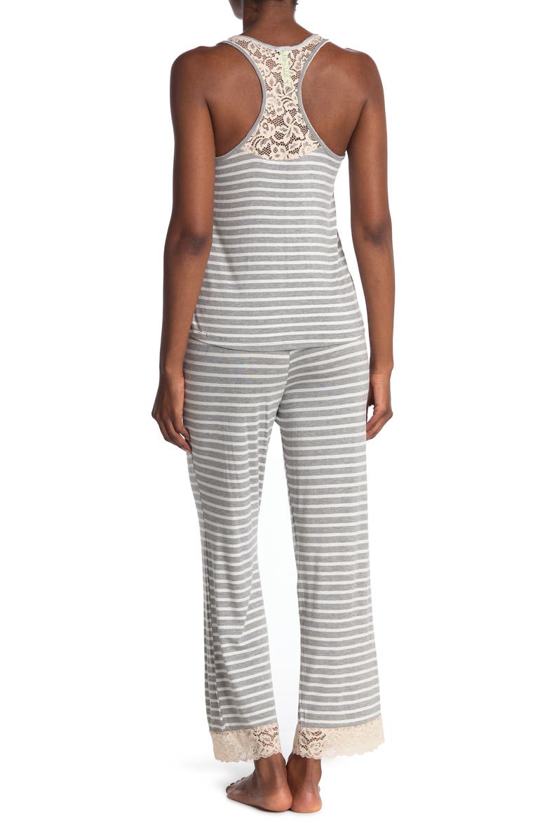 Honeydew Lace Trim Racerback Tank & Pants 2-Piece Pajama Set, Alternate, color, Heather Grey Stripe