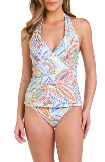 La Blanca Sunbaked Jewels Halter Tankini Top In Blue