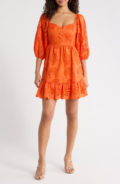 Sequin Detail Cotton Eyelet Babydoll Dress