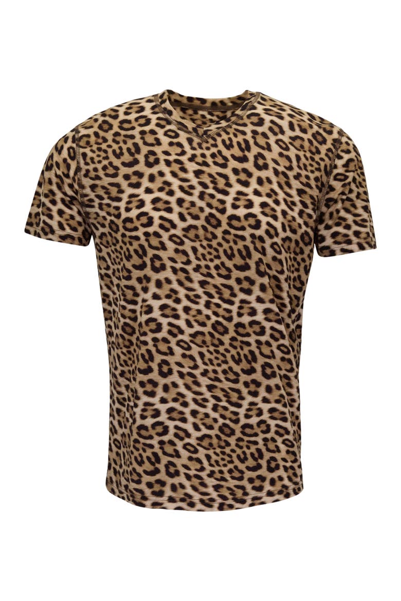 Leopard Mens Wool Vneck Tee, Alternate, color, LEOPARD BROWN