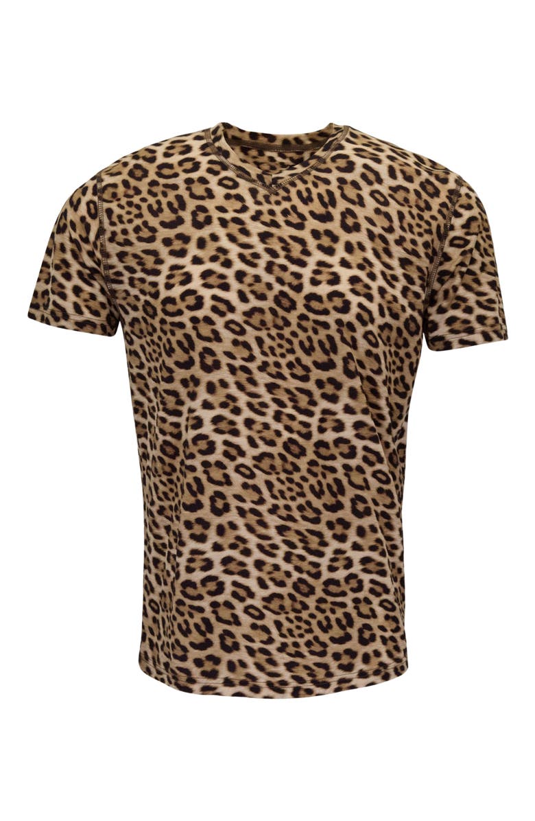 Lords of Harlech Leopard Mens Wool Vneck Tee, Alternate, color, Leopard Brown