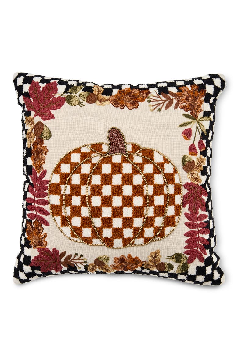 Check Pumpkin Throw Pillow, Main, color, ORANGE
