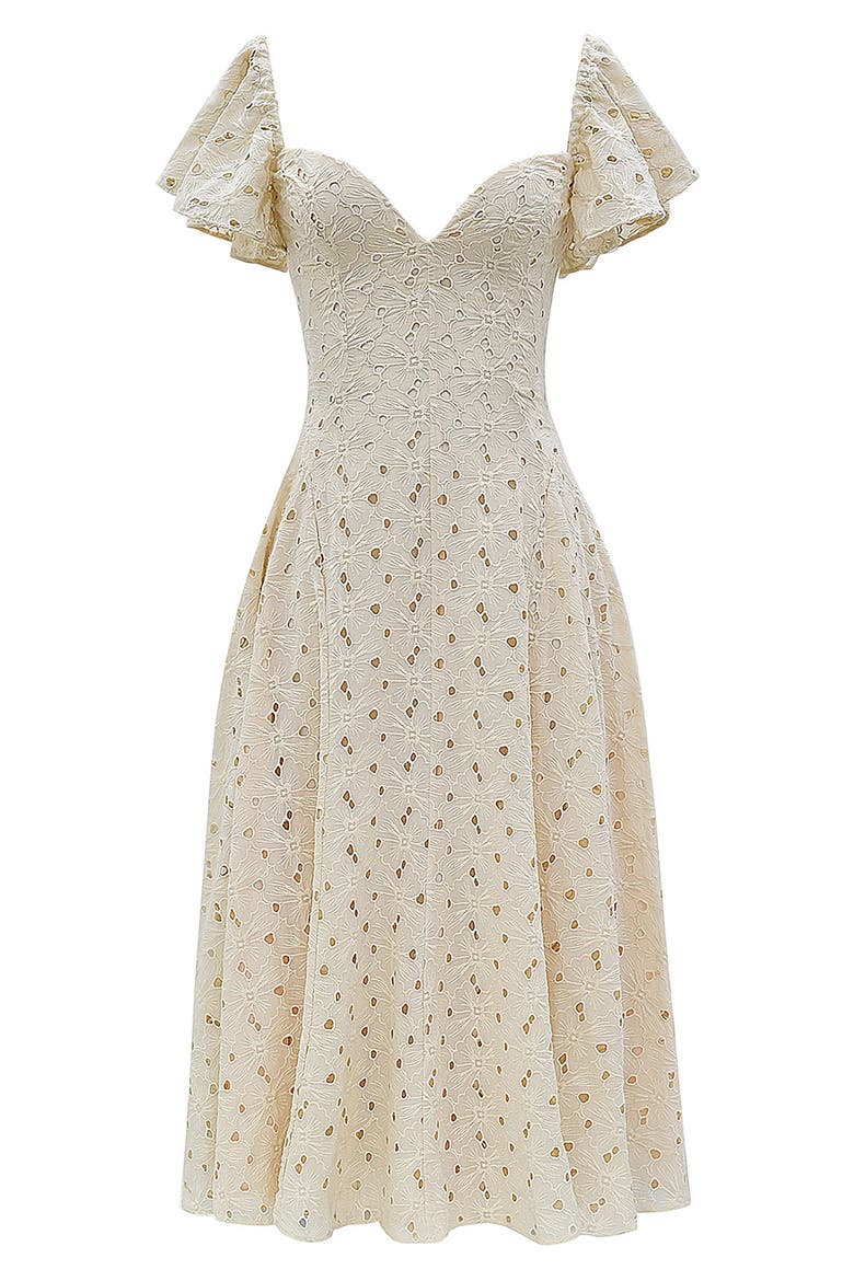 Amaya Flutter Sleeve Lace Midi Dress, Alternate, color, ECRU