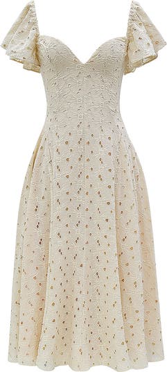 Amaya Flutter Sleeve Lace Midi Dress