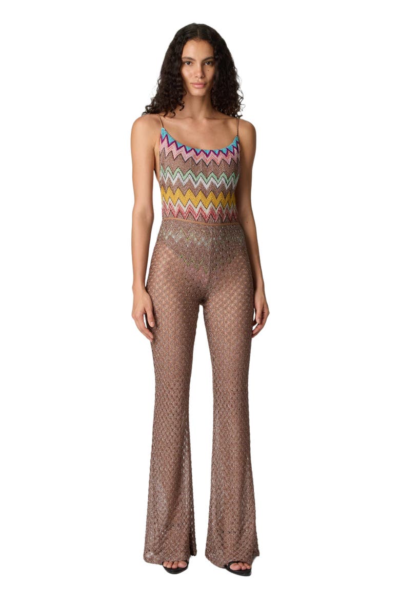 Cover-up Trousers In Lamé Viscose With Spiderweb Pattern, Main, color, Brown
