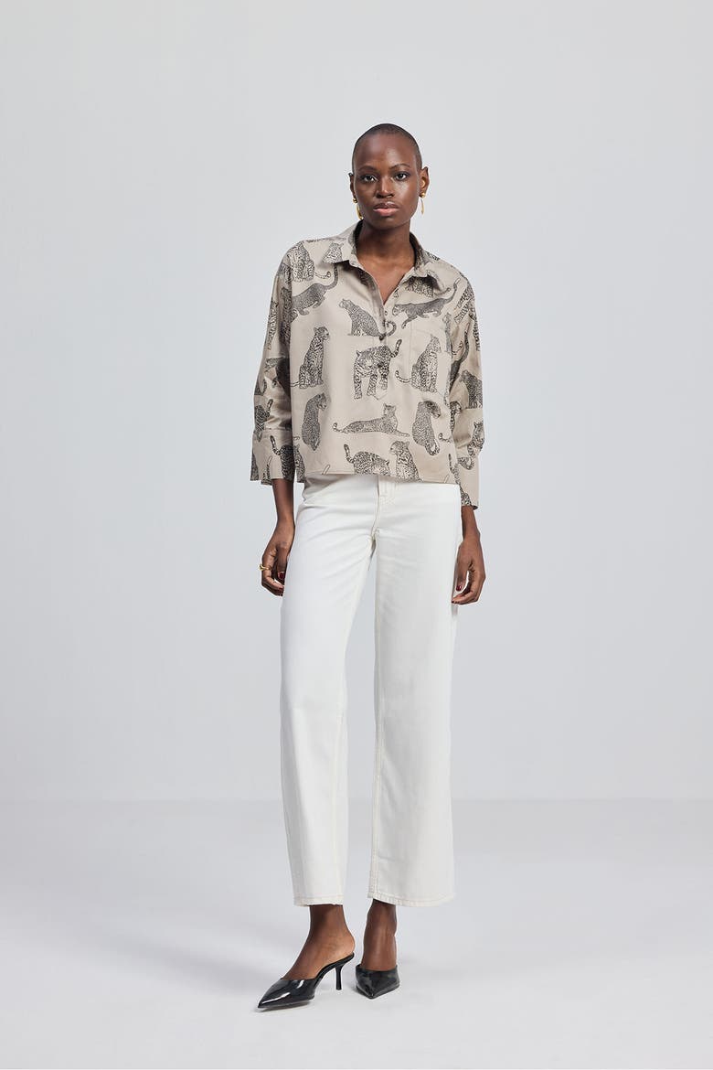 Oversized Cropped Button-Down Shirt, Alternate, color, Grey