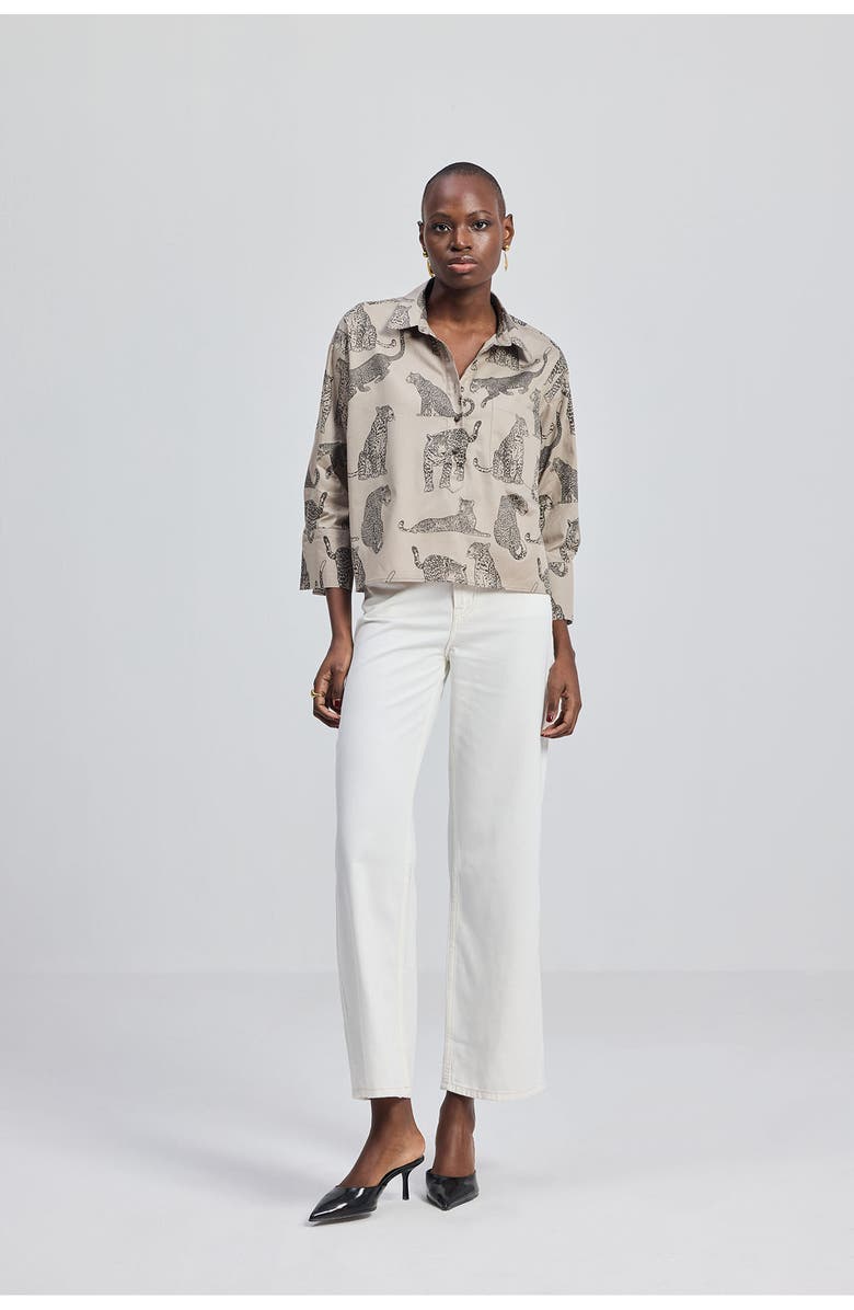 Reistor Oversized Cropped Button-Down Shirt, Alternate, color, Grey