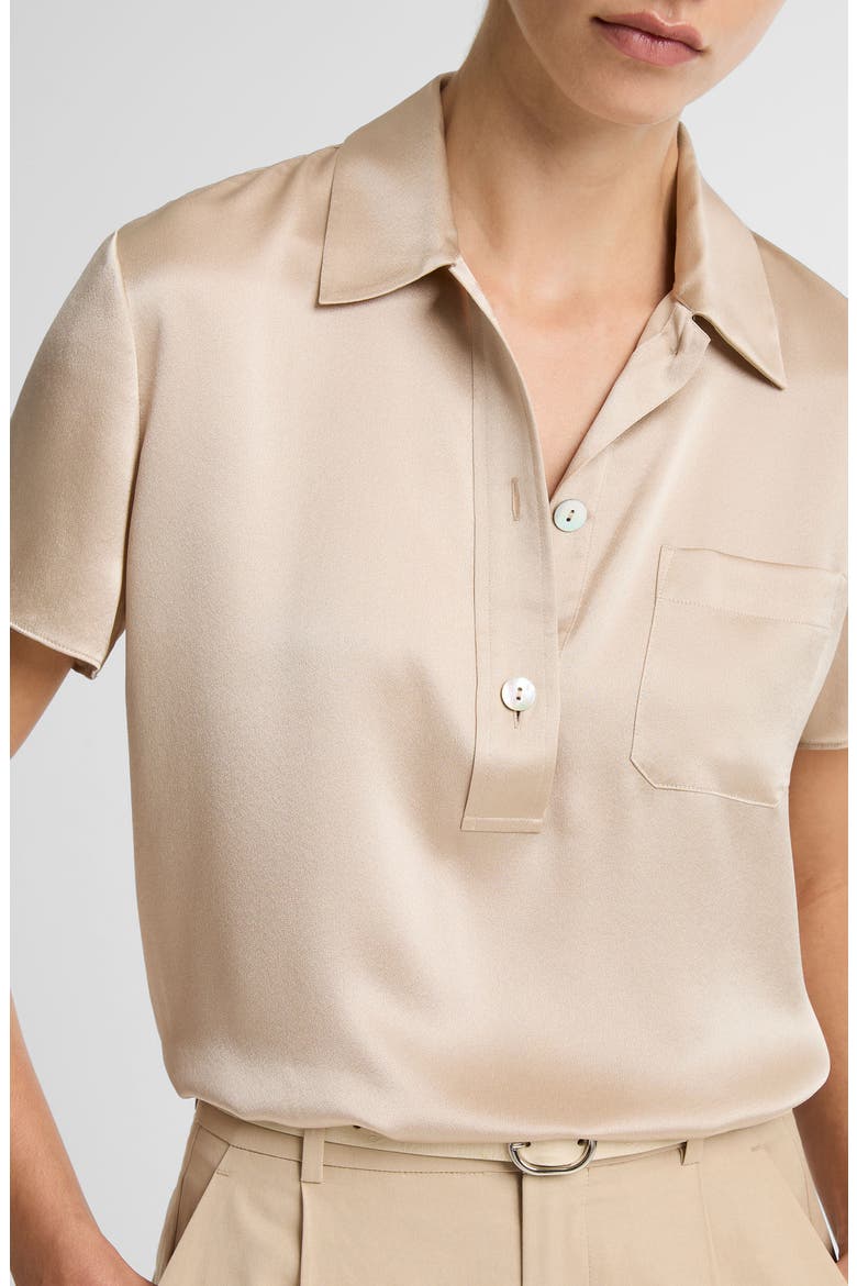 Silk Satin Polo, Alternate, color, PUMICE STONE