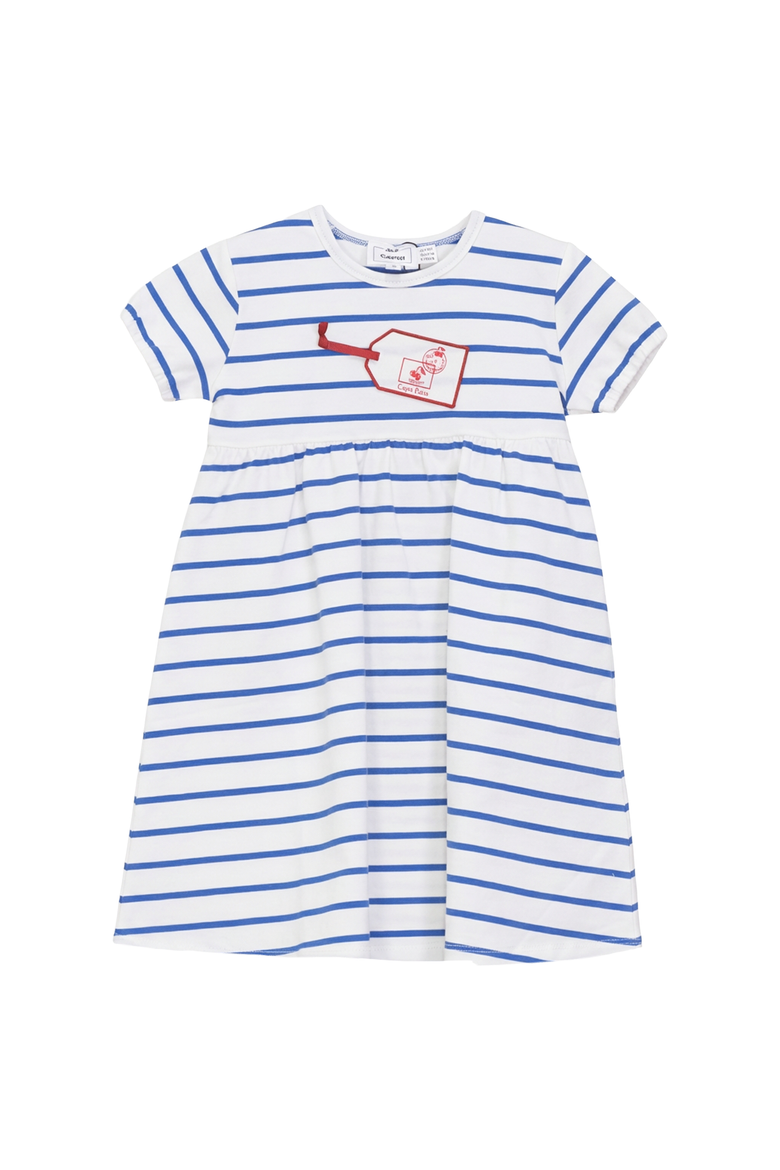 Girls Striped Tag Applique Dress - Cotton-Spandex Knit, Alternate, color, White/Blue/Red