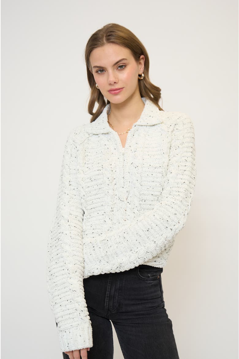 Tasha Cable Chenille Half Zip, Main, color, black white