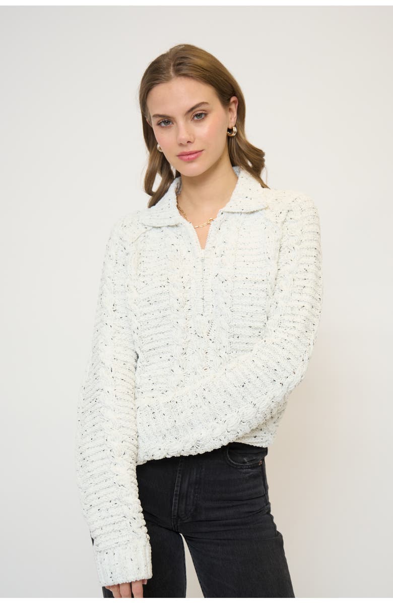 Central Park West Tasha Cable Chenille Half Zip, Main, color, Black White