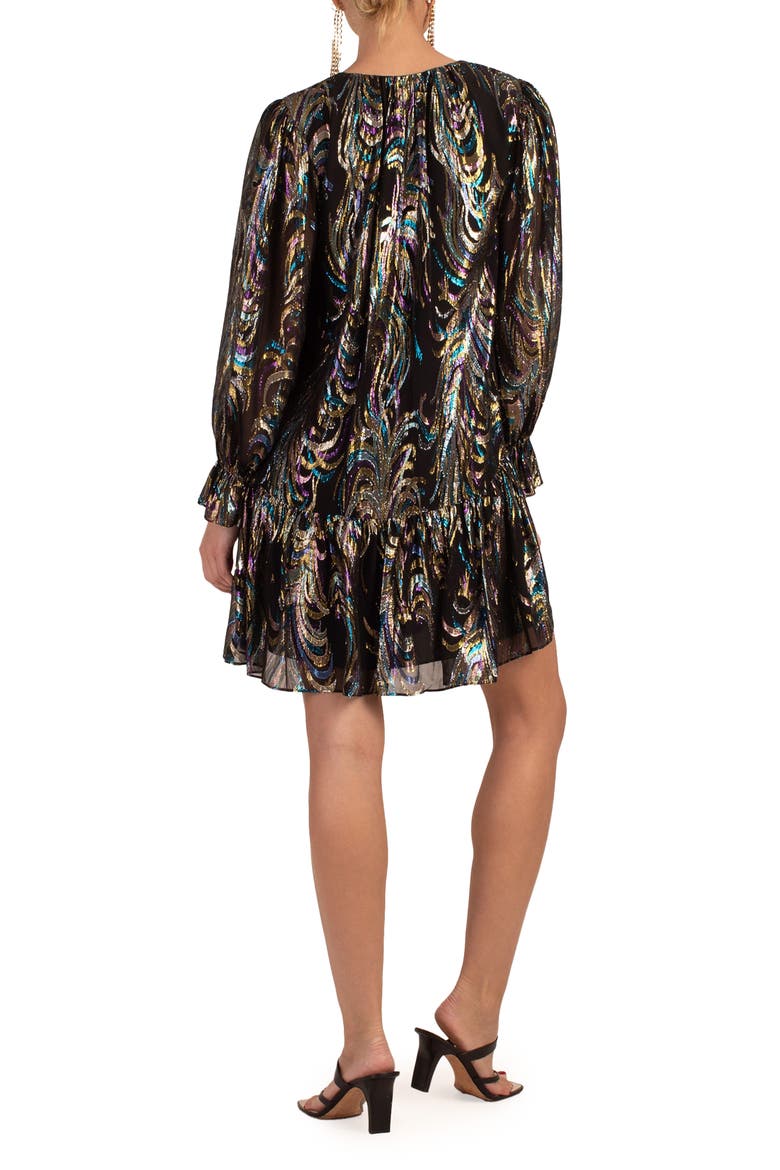 Celestial Long Sleeve Silk Blend Shift Dress, Alternate, color, BLACK MULTI