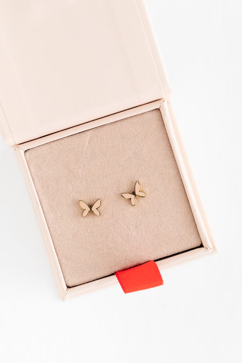 Enamel Butterfly Stud Earrings, Alternate, color, Pink