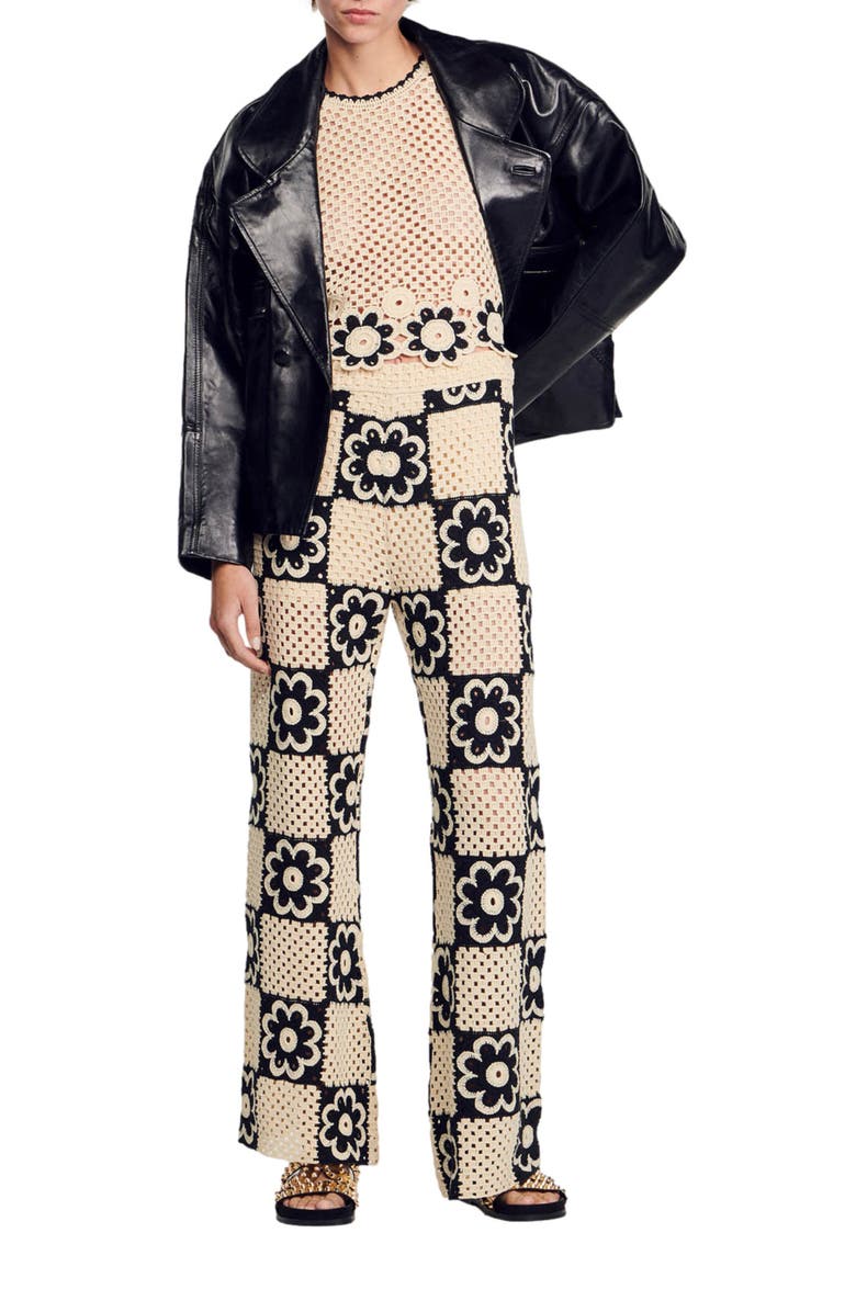 SANDRO Nadav Floral Crochet Wide Leg Pants, Alternate, color, 