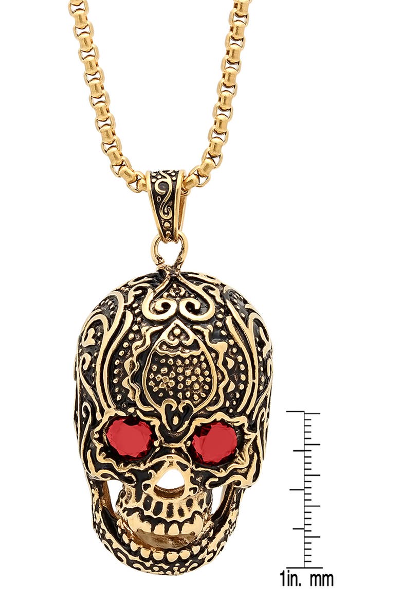 18K Gold Plated Stainless Steel Skull Pendant Necklace, Alternate, color, YELLOW