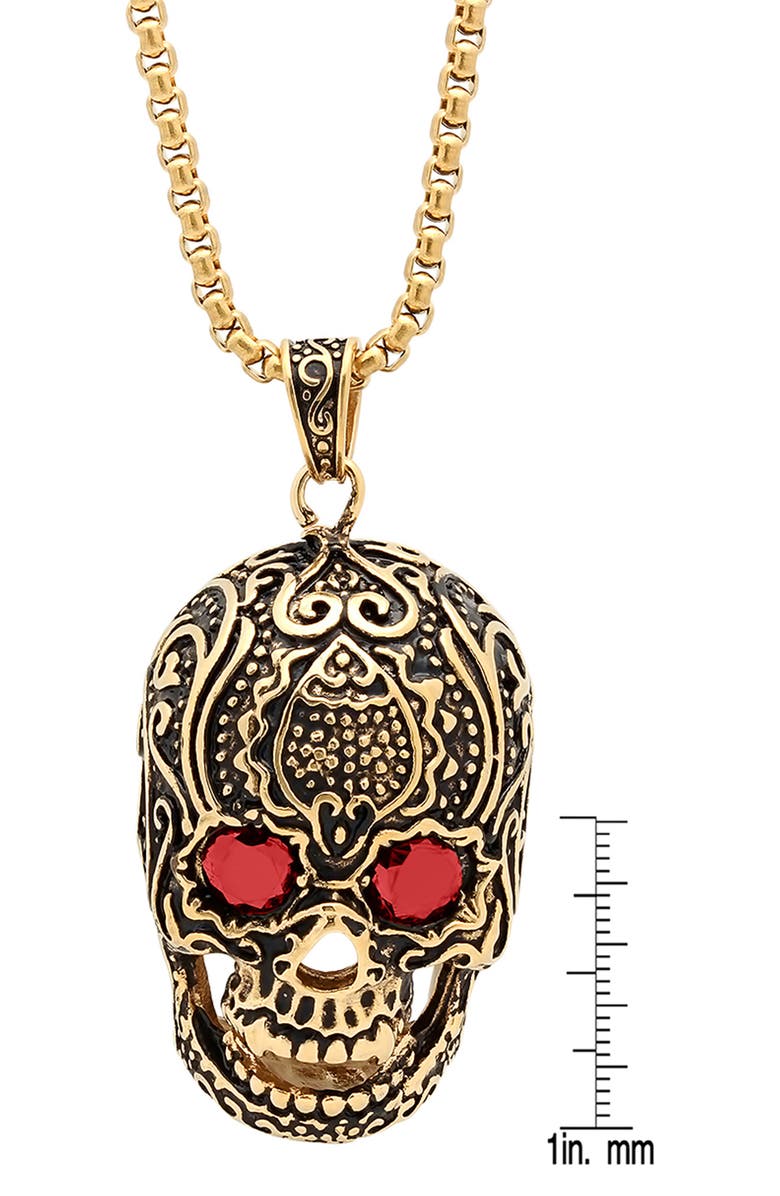 HMY JEWELRY 18K Gold Plated Stainless Steel Skull Pendant Necklace, Alternate, color, Yellow