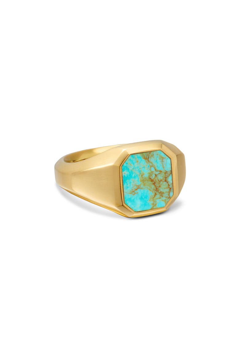 Streamline Signet Ring in 18K Yellow Gold with Turquoise, 14mm, Alternate, color, GOLD