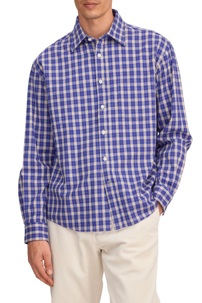 Deon 5465 Organic Cotton Button-Up Shirt, Main, color, COBALT CHECK