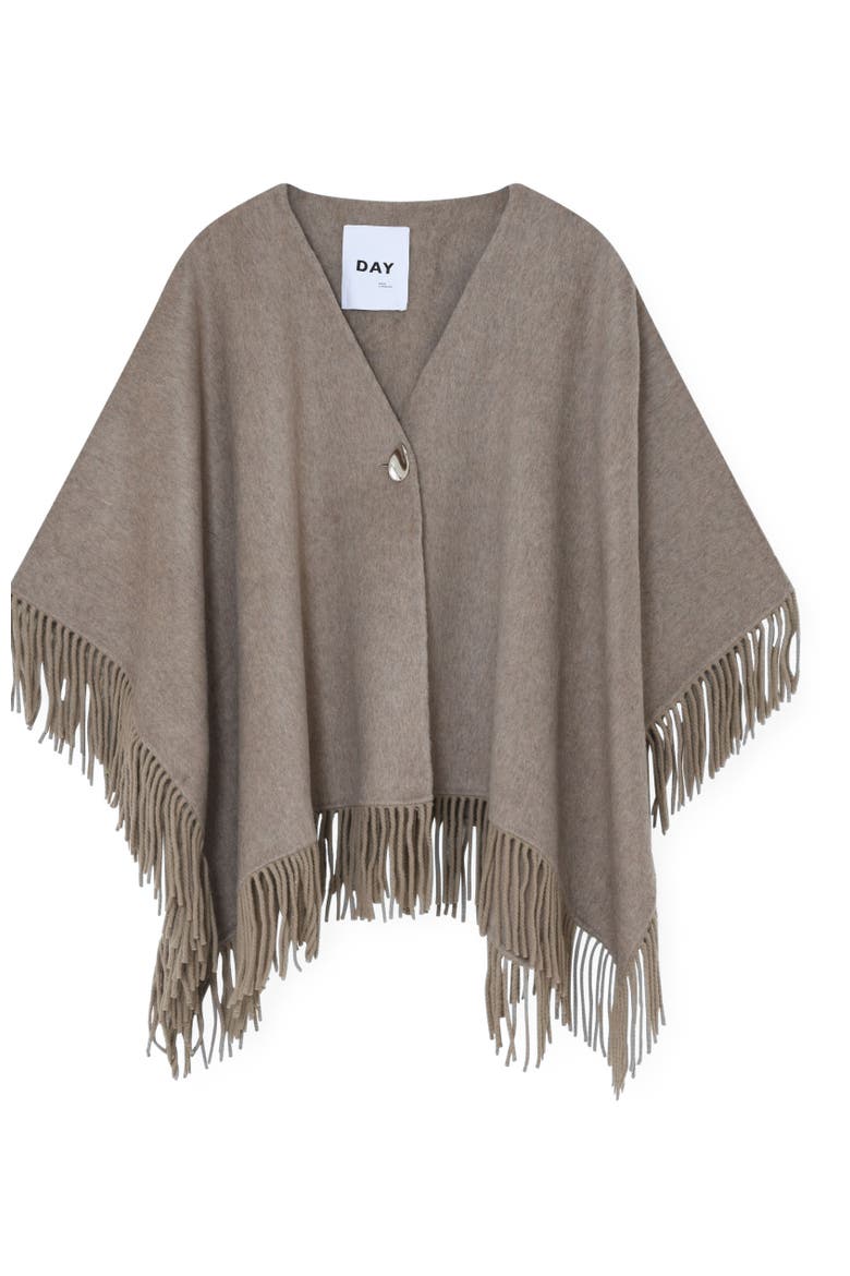 Fringed Open Front Poncho, Alternate, color, Beige Melange