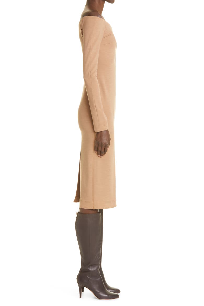 Long Sleeve Wool Blend Midi Dress, Alternate, color, CAMEL